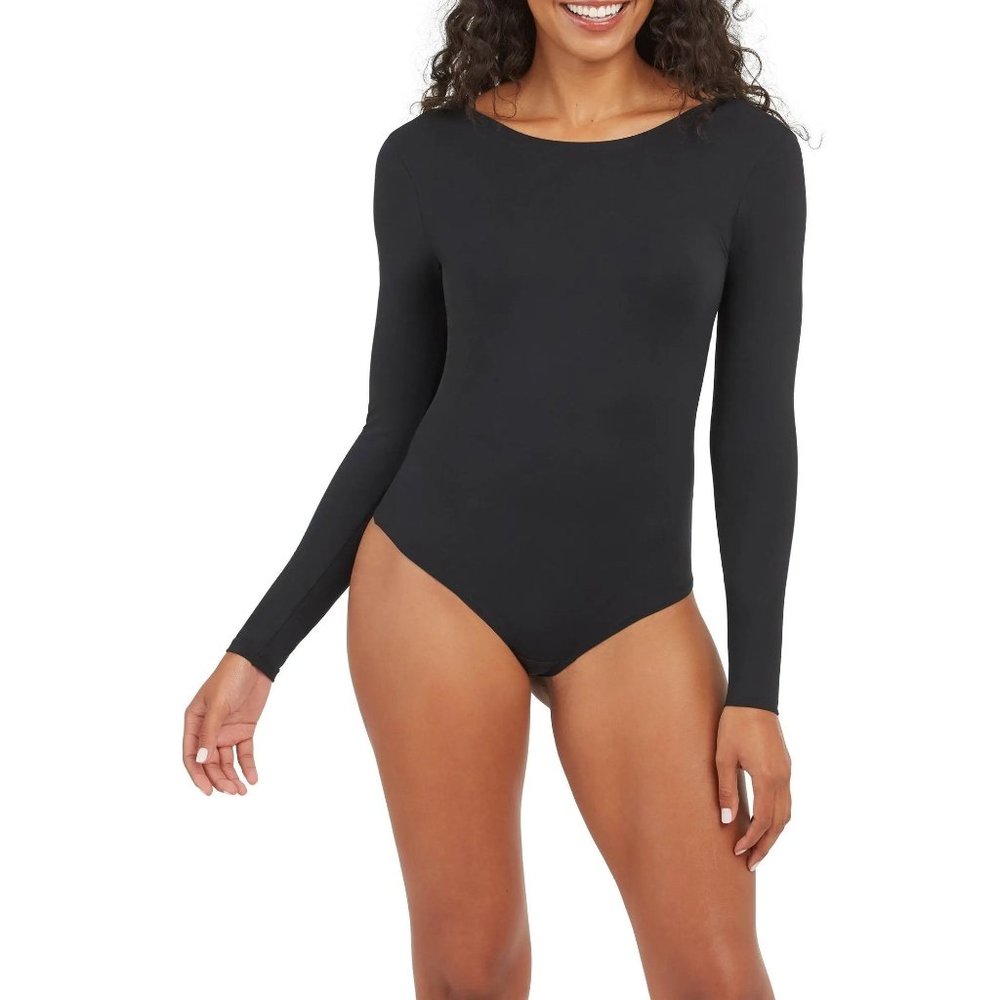 Spanx Long Sleeve Scoop Neck Bodysuit Black Sz-M NWT